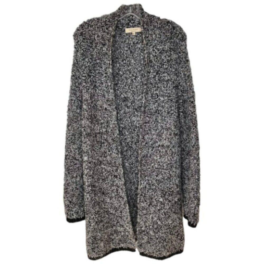 Silvia Novelli Italian Mohair Blend Open Cardigan Fuzzy/Curly - M - Black/Grey
